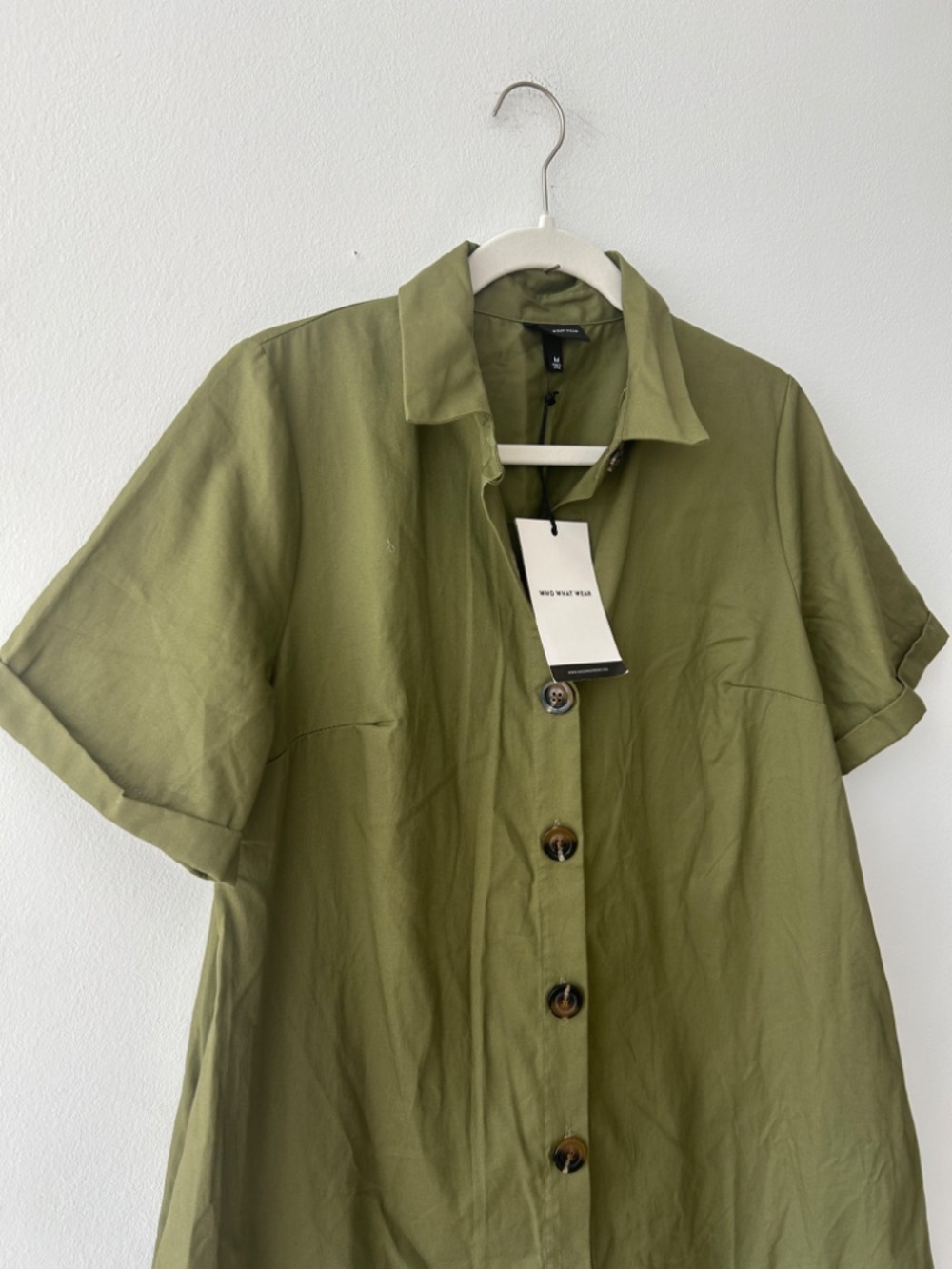 NWT Who What Wear Olive Green Button-front Shirt Dress Medium - Picture 2 of 8